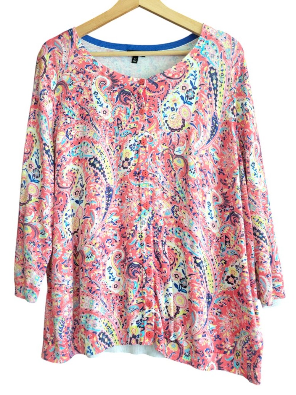 Talbots Women's Cardigan Size 2X XXL Paisley Print Button Up Knit Top GUC